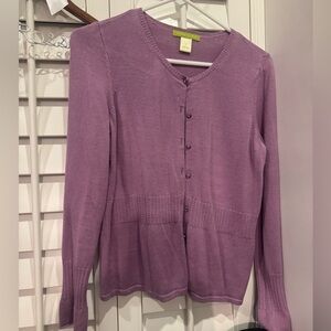 Sigrid Olsen Lavender Knit Top Size S with Gem buttons